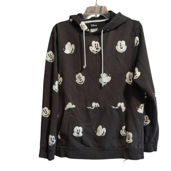 Disney Hoodie Pullover Black & White Geographic Mickey Mouse Fleece Sweater - Picture 1 of 7